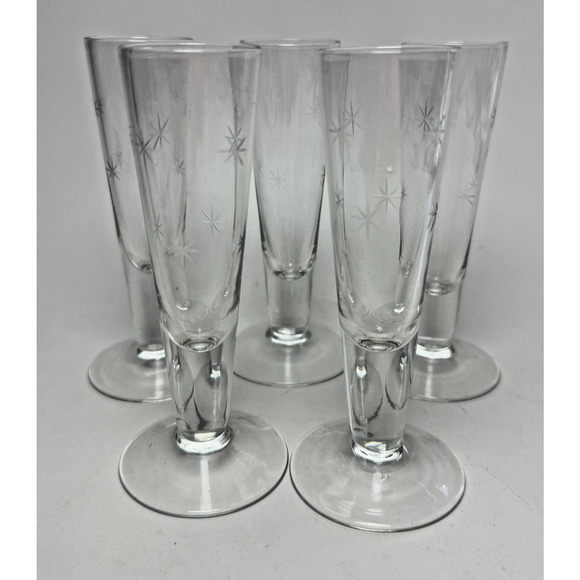 5 Vintage MCM Atomic Schnapps Cordial Glasses Star Dust C G Quartzex Crystal 50s - Picture 2 of 5